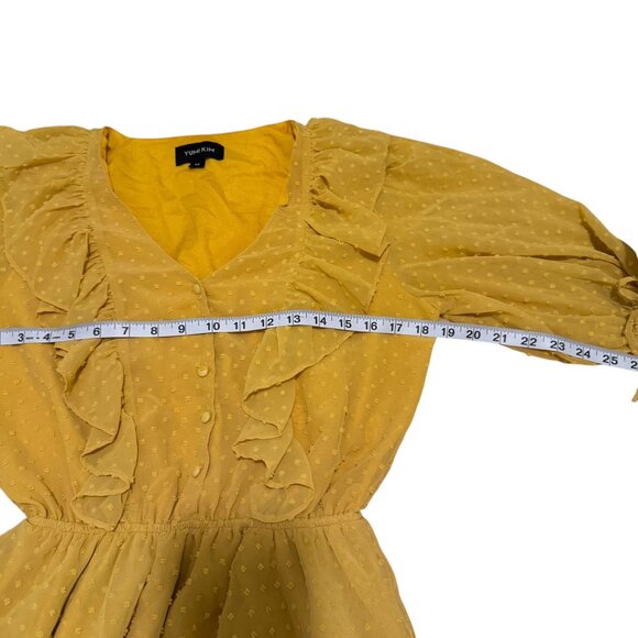 Yuki Kim Women's Swiss Dot Marigold Hailey Mini 3/4 Sleeve Dress Size M - Picture 6 of 11